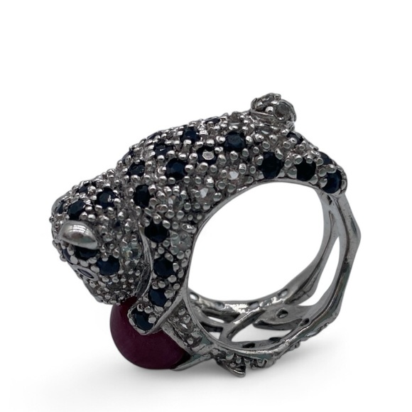 RARE Vintage Sterling Silver and Ruby Ball Panther Cub Ring - Picture 6 of 6
